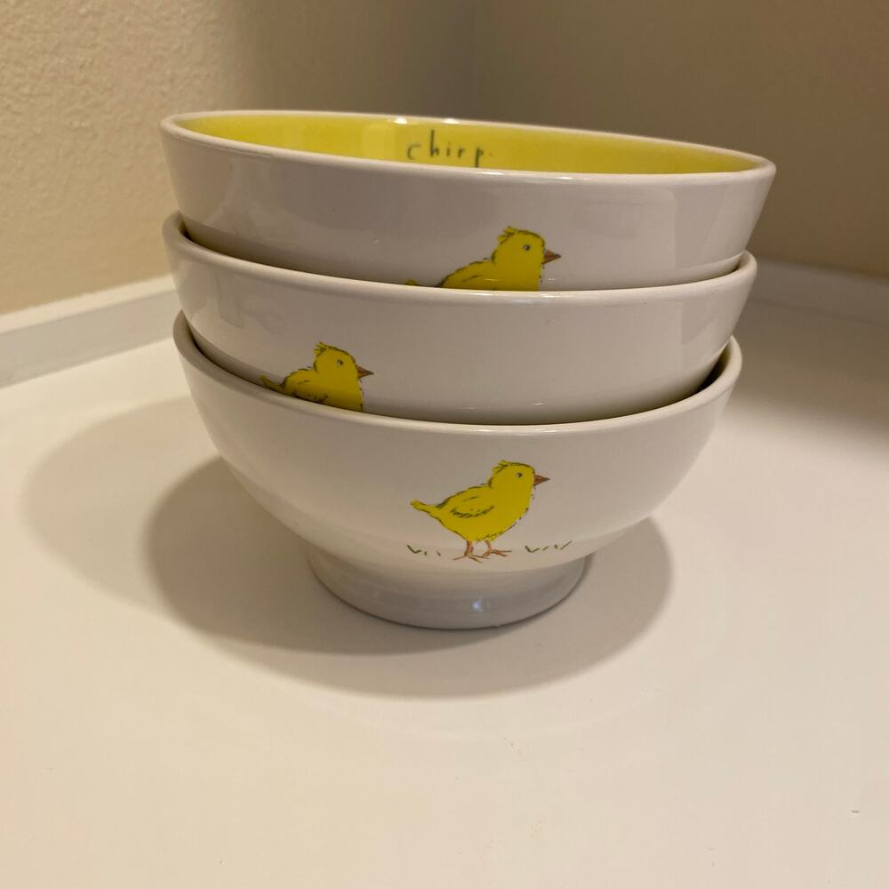 Rae Dunn Spring Chirp Baby Chick Chicken Cereal Bowl Set of 3